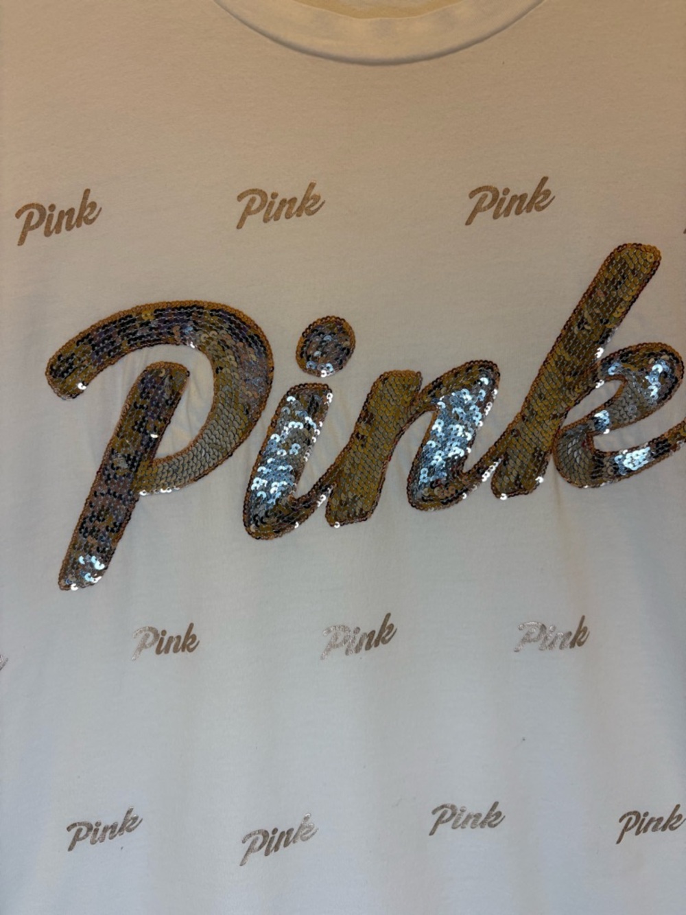 2 PINK Victoria's Secret Sequined White T-Shirts | Size Large 🩶 - Picture 12 of 17